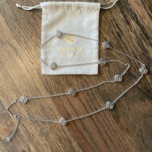 Kendra Scott Nemera Silver Puffy Logo Long Necklace Retired 38”